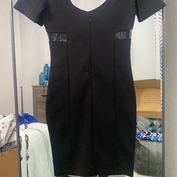 Black Sheer Detail Short Sleeve Bodycon Dress | Size Small - Picture 2 of 2